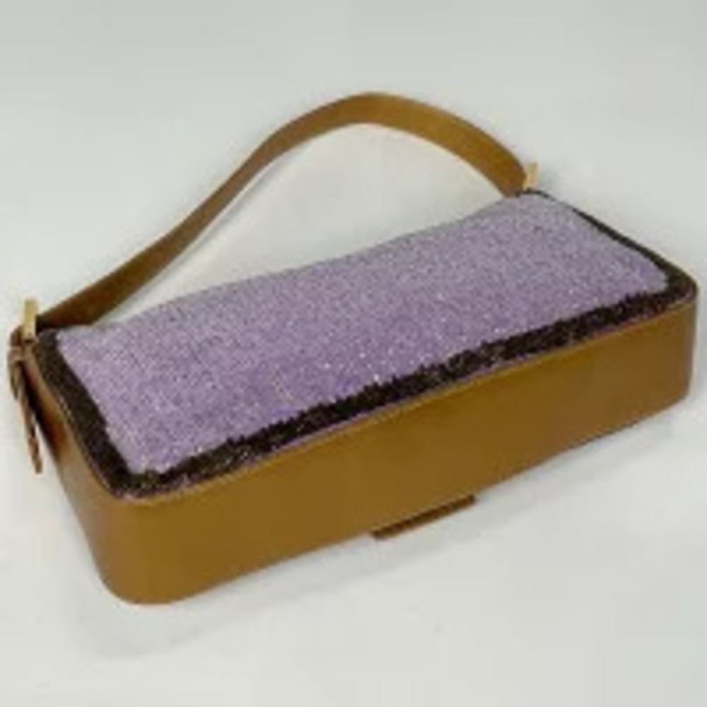 Fendi Zucca Gold Beaded Purple Hobo Leather Shoulder Handbag Bag